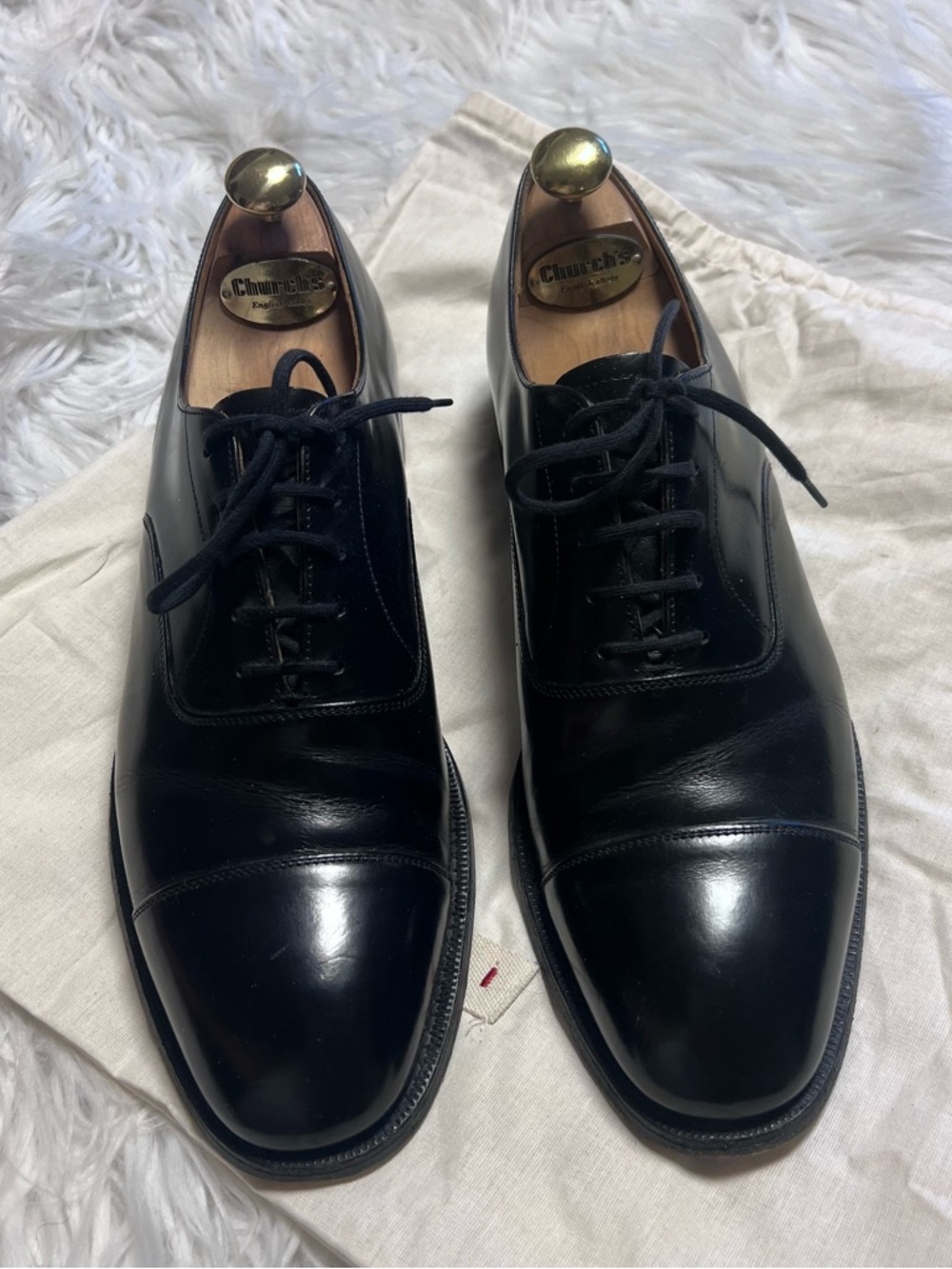 Church's Black Leather Cap-Toe Oxford Dress Shoes